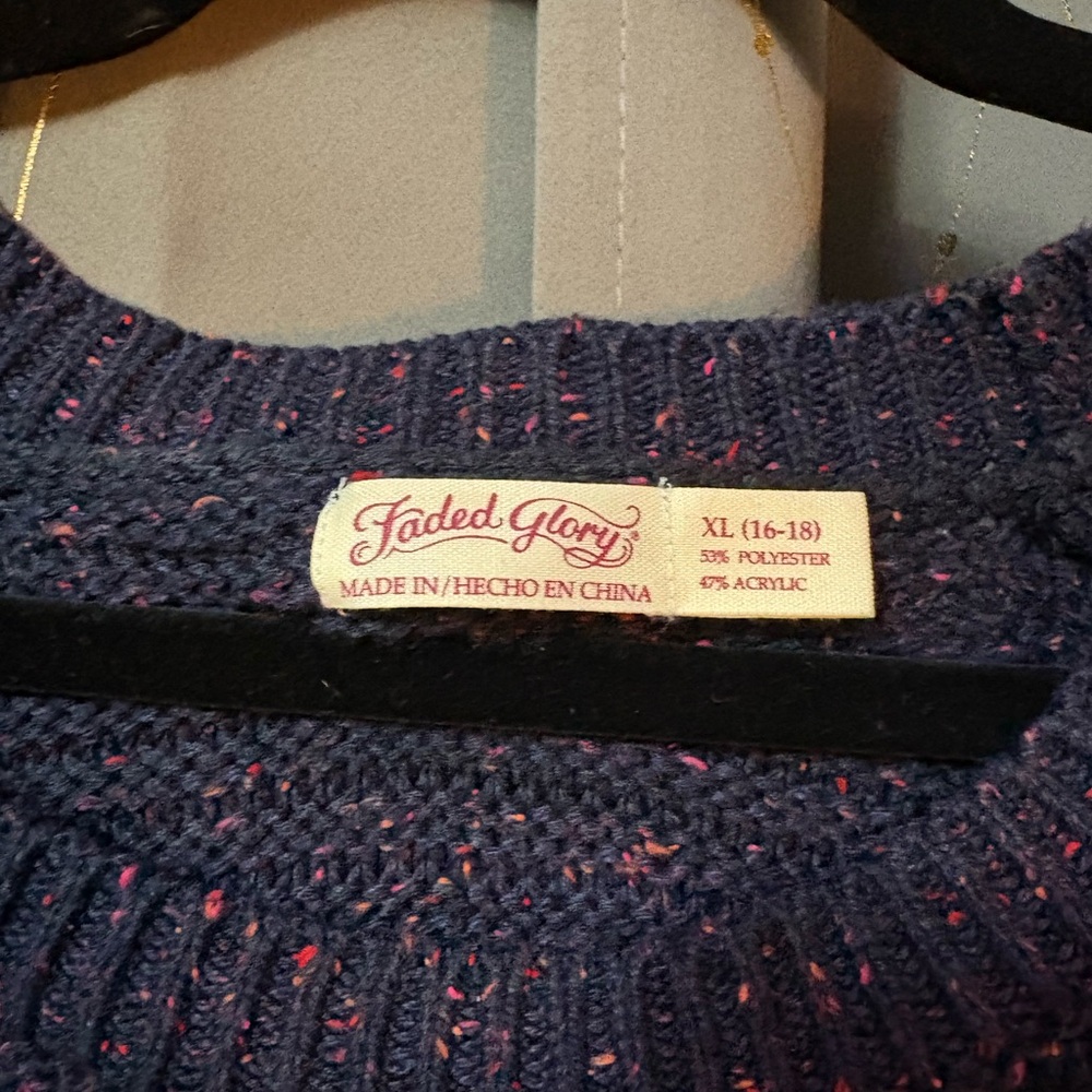 Faded Glory Blue Crew Neck Sweater with Textured Knit